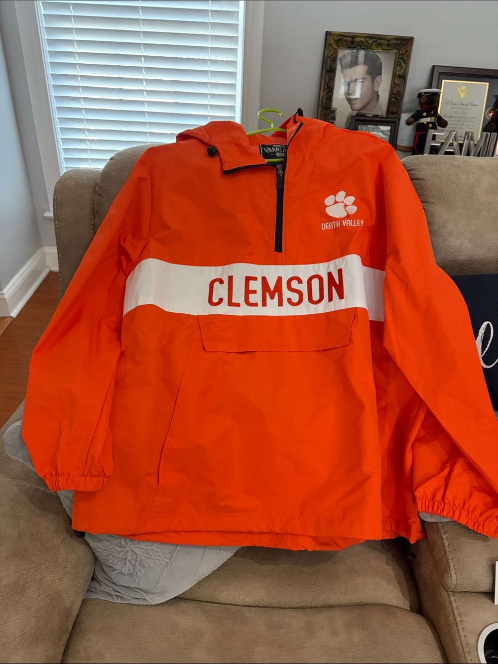Clemson Orange Pullover Rain Jacket with White Stripe